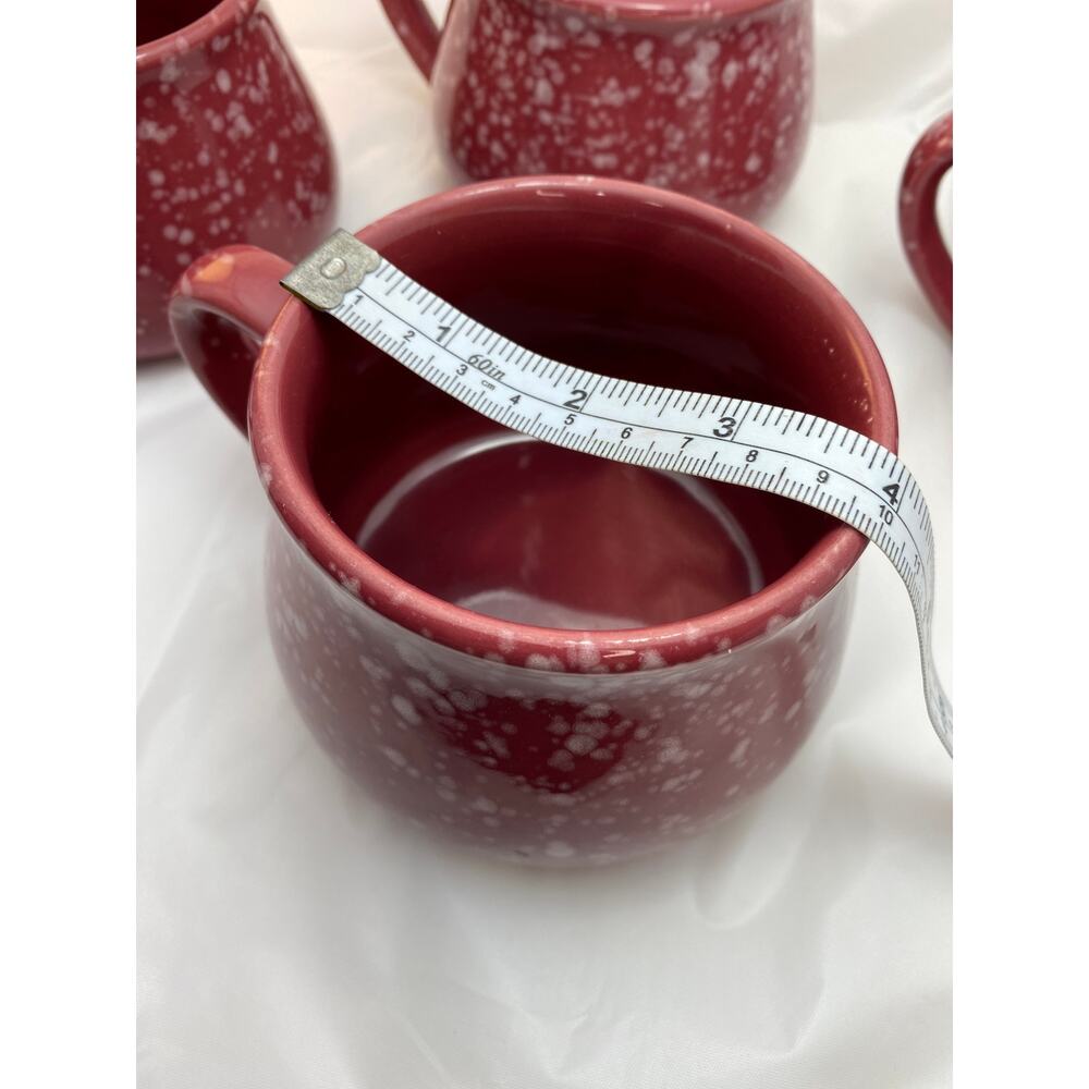 Vintage Berry Red Speckled Pottery Coffee Mugs 4" Width Set of 4 - Picture 4 of 6
